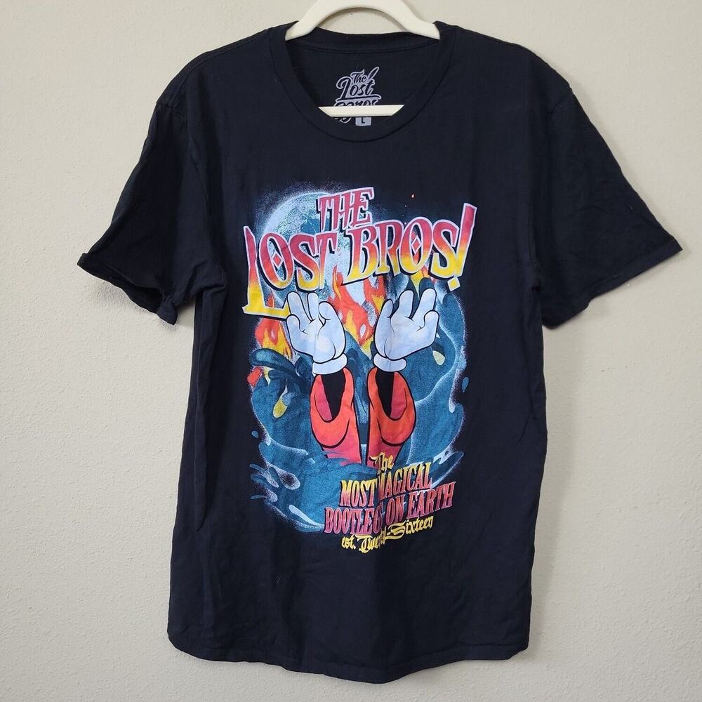The Lost Bros Womens Black Short‎ Sleeve Round Neck Graphic T Shirt Size Large
